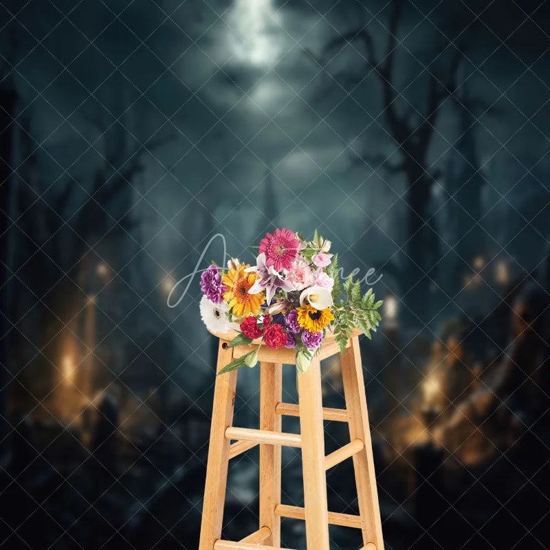 Aperturee - Skull Pile Spooky Castle Night Halloween Backdrop