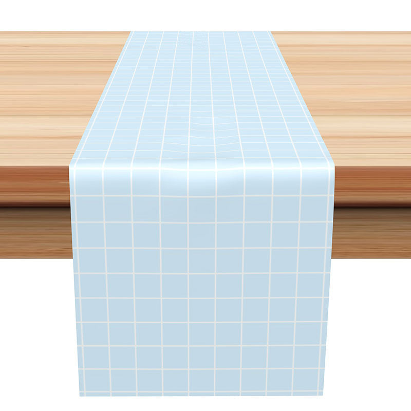 Aperturee - Sky Blue Plaid Simple Farbic Dining Table Runner