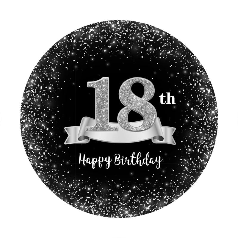 Aperturee - Sliver And Black Round 18th Happy Birthday Backdrop