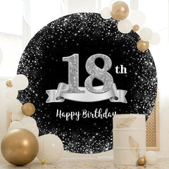 Aperturee - Sliver And Black Round 18th Happy Birthday Backdrop