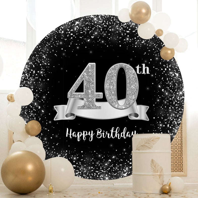 Aperturee - Sliver And Black Round 40th Happy Birthday Backdrop
