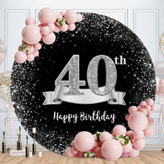Aperturee - Sliver And Black Round 40th Happy Birthday Backdrop