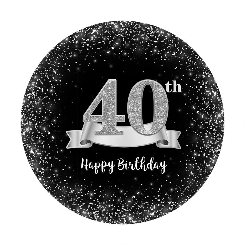 Aperturee - Sliver And Black Round 40th Happy Birthday Backdrop
