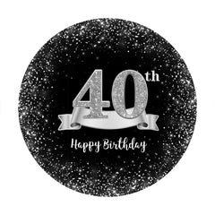 Aperturee - Sliver And Black Round 40th Happy Birthday Backdrop