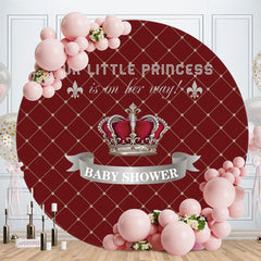 Aperturee - Sliver And Red Crown Round Baby Shower Backdrop