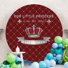 Aperturee - Sliver And Red Crown Round Baby Shower Backdrop