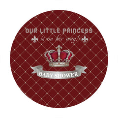 Aperturee - Sliver And Red Crown Round Baby Shower Backdrop