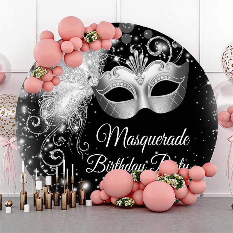Aperturee - Sliver Glitter Masquerade Round Birthday Backdrop