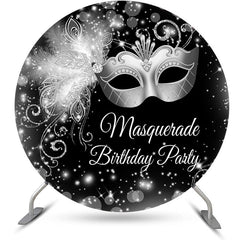 Aperturee - Sliver Glitter Masquerade Round Birthday Backdrop