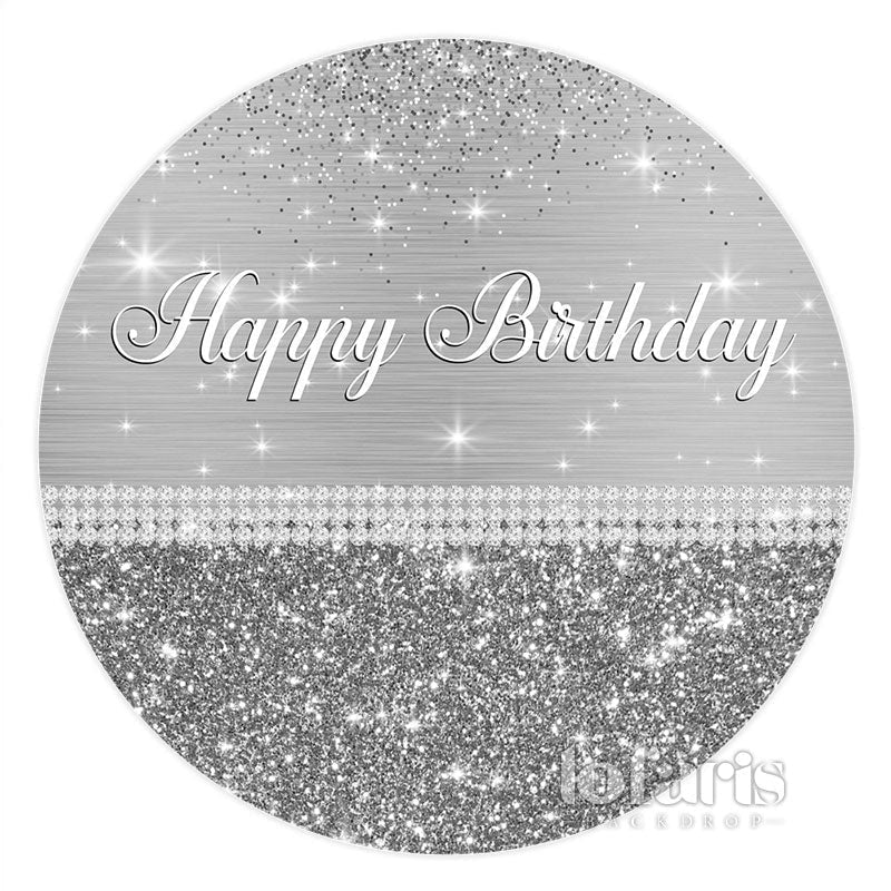 Aperturee Silver Grey Glitter Circle Happy Birthday Backdrop