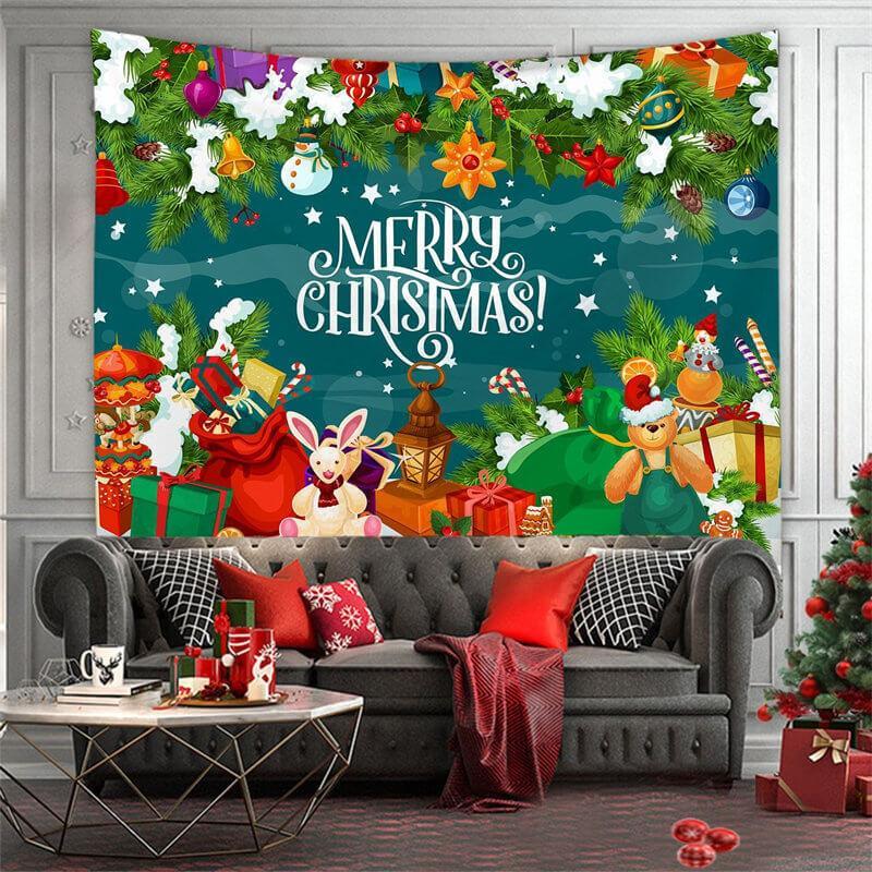 Aperturee - Snow Leaves Animal Merry Christmas Theme Wall Tapestry