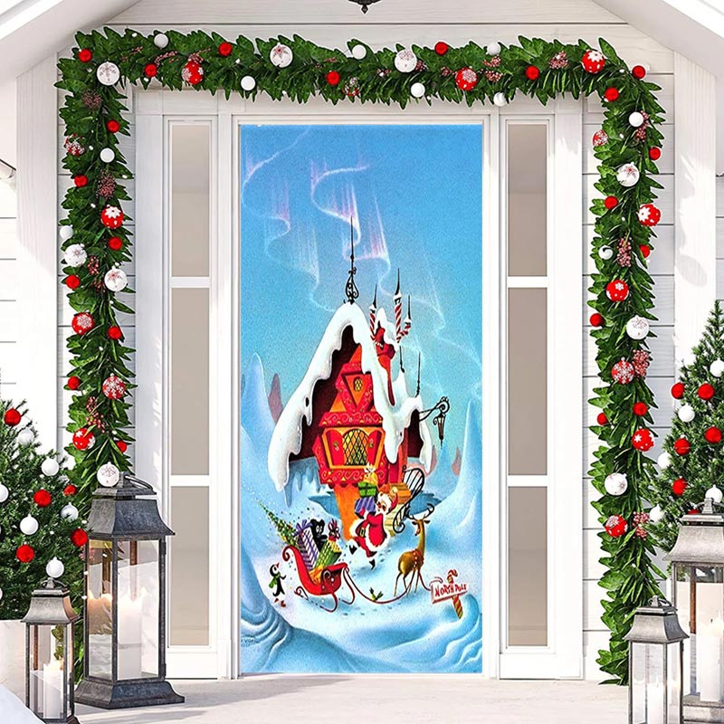 Aperturee - Snow Mountains Santa House Christmas Door Cover