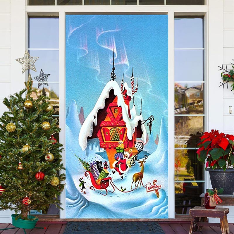 Aperturee - Snow Mountains Santa House Christmas Door Cover
