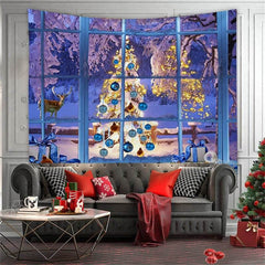 Aperturee - Snow Outside The Window Merry Christmas Wall Tapestry