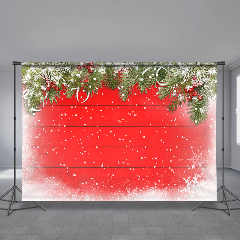 Aperturee - Snow White Spots Pine Red Wall Christmas Backdrop
