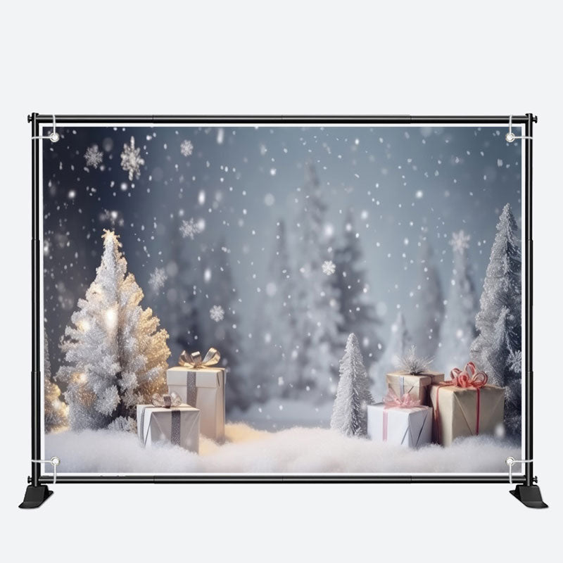 Aperturee - Snowflake Gift Boxs Xmas Trees Christmas Backdrop