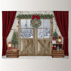 Aperturee - Snowin Out Wood Red Curtain Brick Xmas Backdrop
