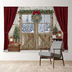 Aperturee - Snowin Out Wood Red Curtain Brick Xmas Backdrop