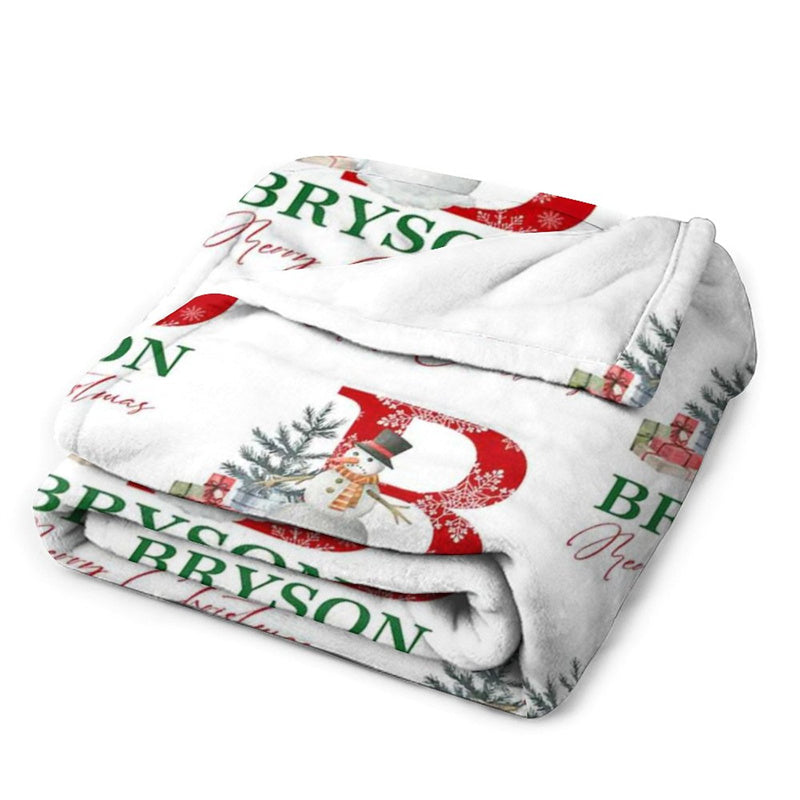 Aperturee - Snowman Letter Repeat Custom Name Christmas Blanket