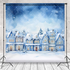 Aperturee - Snowy Field Town House Winter Photography Backdrop