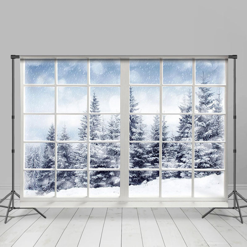 Aperturee - Snowy Forest White Window Wonderland Winter Backdrop