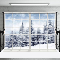 Aperturee - Snowy Forest White Window Wonderland Winter Backdrop