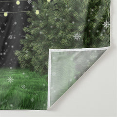 Aperturee - Snowy Green Grass Tree Lights Winter Eve Backdrop