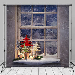 Aperturee - Snowy Light Window Christmas Tree Photo Backdrop