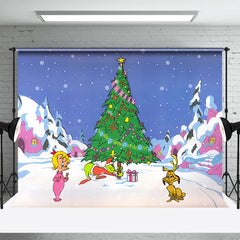 Aperturee - Snowy Monster Steal Xmas Tree Christmas Backdrop
