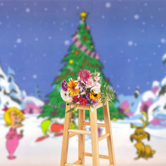 Aperturee - Snowy Monster Steal Xmas Tree Christmas Backdrop