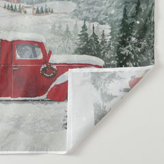 Aperturee - Snowy Red Truck In Village Christmas Backdrop