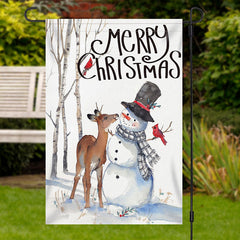 Aperturee - Snowy Snowman Deer Tree Merry Christmas Garden Flag