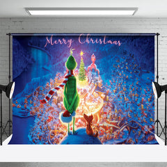 Aperturee - Snowy Town Green Monster Merry Christmas Backdrop