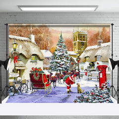 Aperturee - Snowy Town Santa Claus Dog Merry Christmas Backdrop