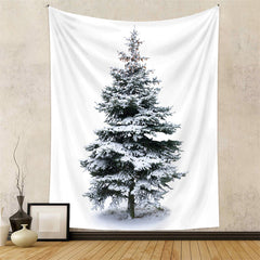 Aperturee - Snowy Tree Vintage Christmas Tapestry Wall Hanging