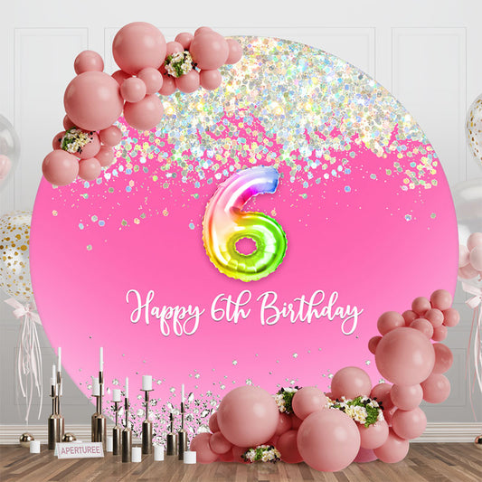 Aperturee - Spark Sequin Pink Round Happy 6th Birthday Backdrop