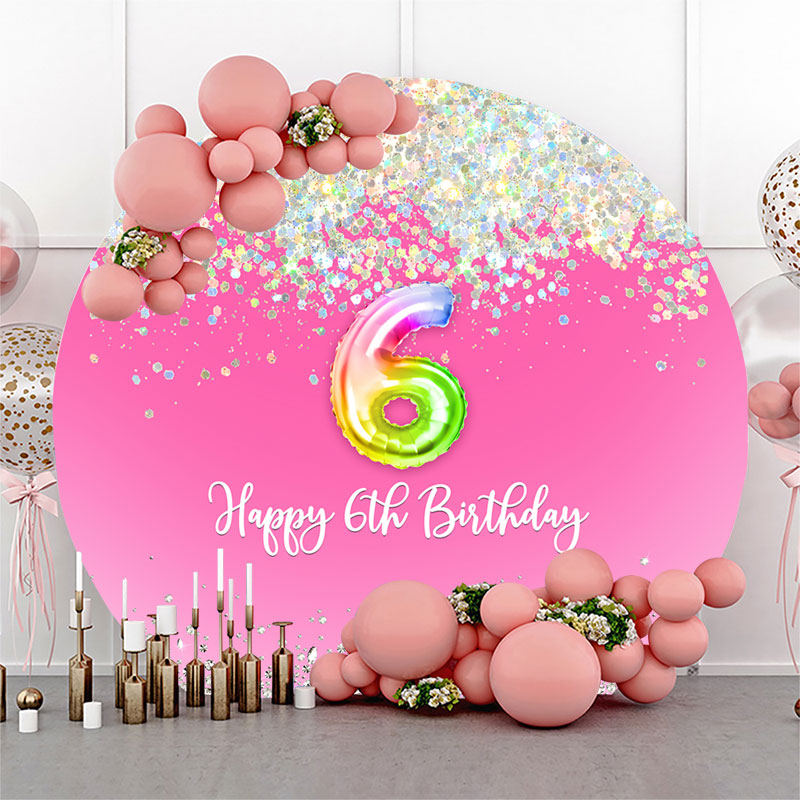 Aperturee - Spark Sequin Pink Round Happy 6th Birthday Backdrop