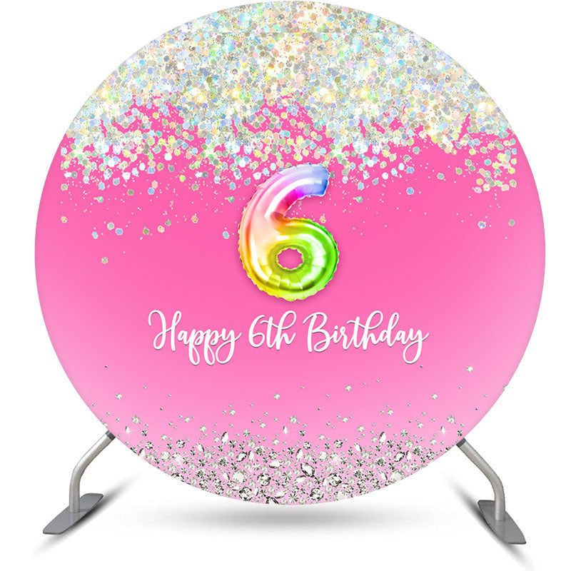 Aperturee - Spark Sequin Pink Round Happy 6th Birthday Backdrop