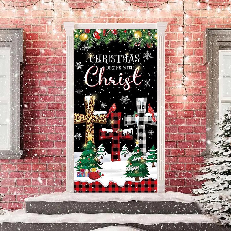 Aperturee - Sparkle Cross Tree Black Night Christmas Door Cover