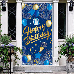 Aperturee - Sparkle Gold Blue Balloons Happy Birthday Door Cover