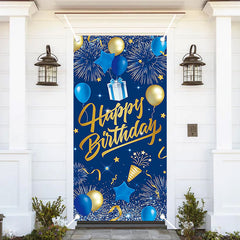 Aperturee - Sparkle Gold Blue Balloons Happy Birthday Door Cover