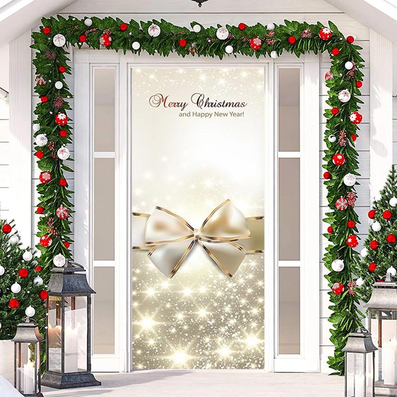 Aperturee - Sparkle Gold Bow Tie Merry Christmas Door Cover
