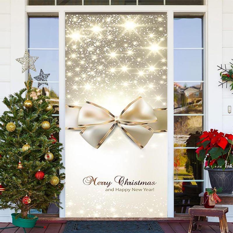Aperturee - Sparkle Gold Bow Tie New Year Christmas Door Cover