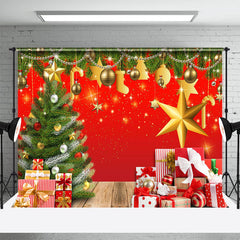 Aperturee - Sparkle Green Xmas Tree Gift Red Christmas Backdrop