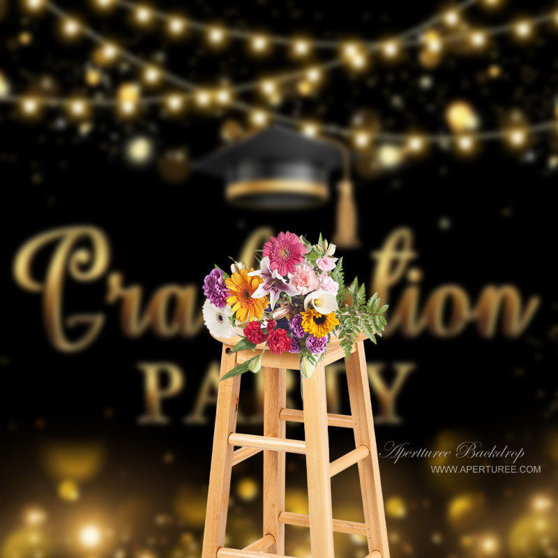 Aperturee - Sparkling Black Bokeh Graduation Party Photo Backdrop