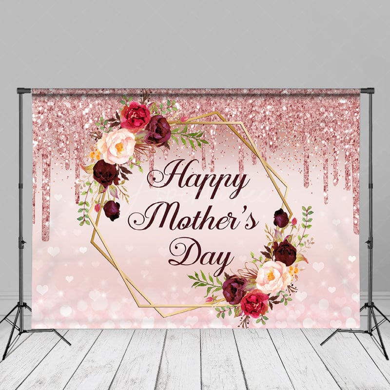 Aperturee - Sparkling Floral Bokeh Pink Happy Mothers Day Backdrop