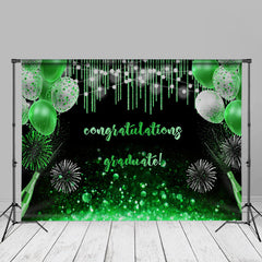Aperturee - Sparkling Green Balloons Black Grad Photo Backdrop