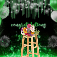 Aperturee - Sparkling Green Balloons Black Grad Photo Backdrop