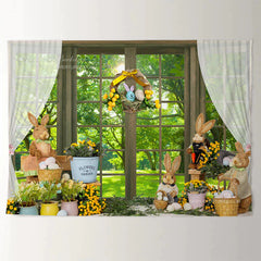 Aperturee - Spring Backyard Floral Rabbit Easter Day Backdrop