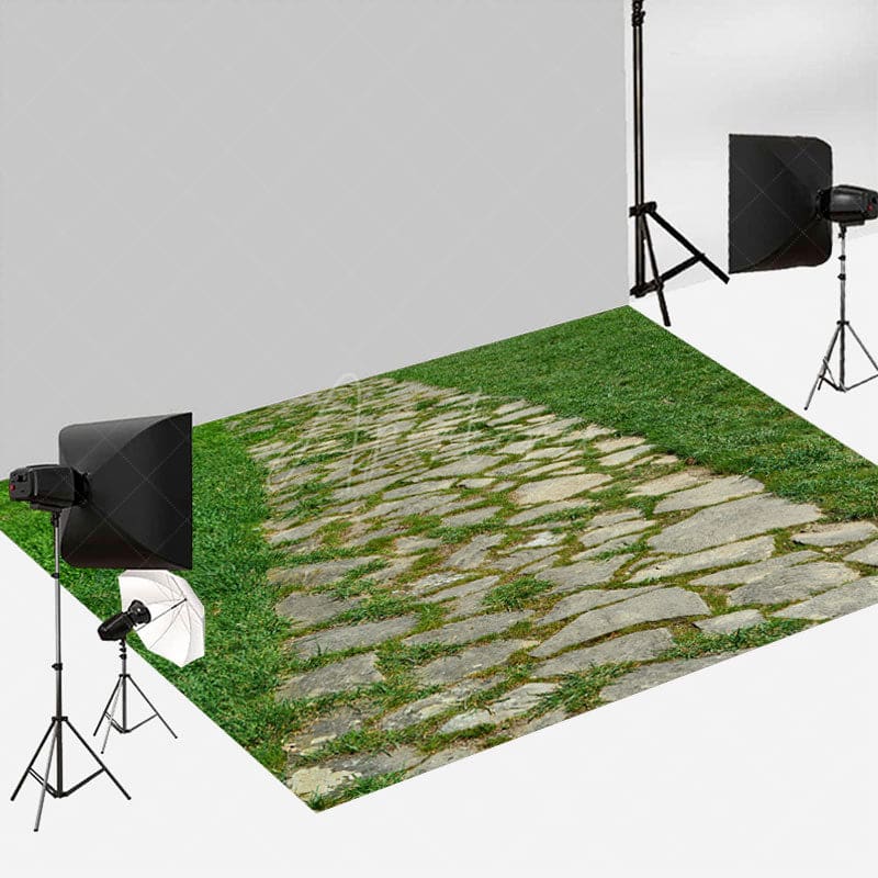 Aperturee - Spring Country Stone Road Weeds Photo Floor Mat